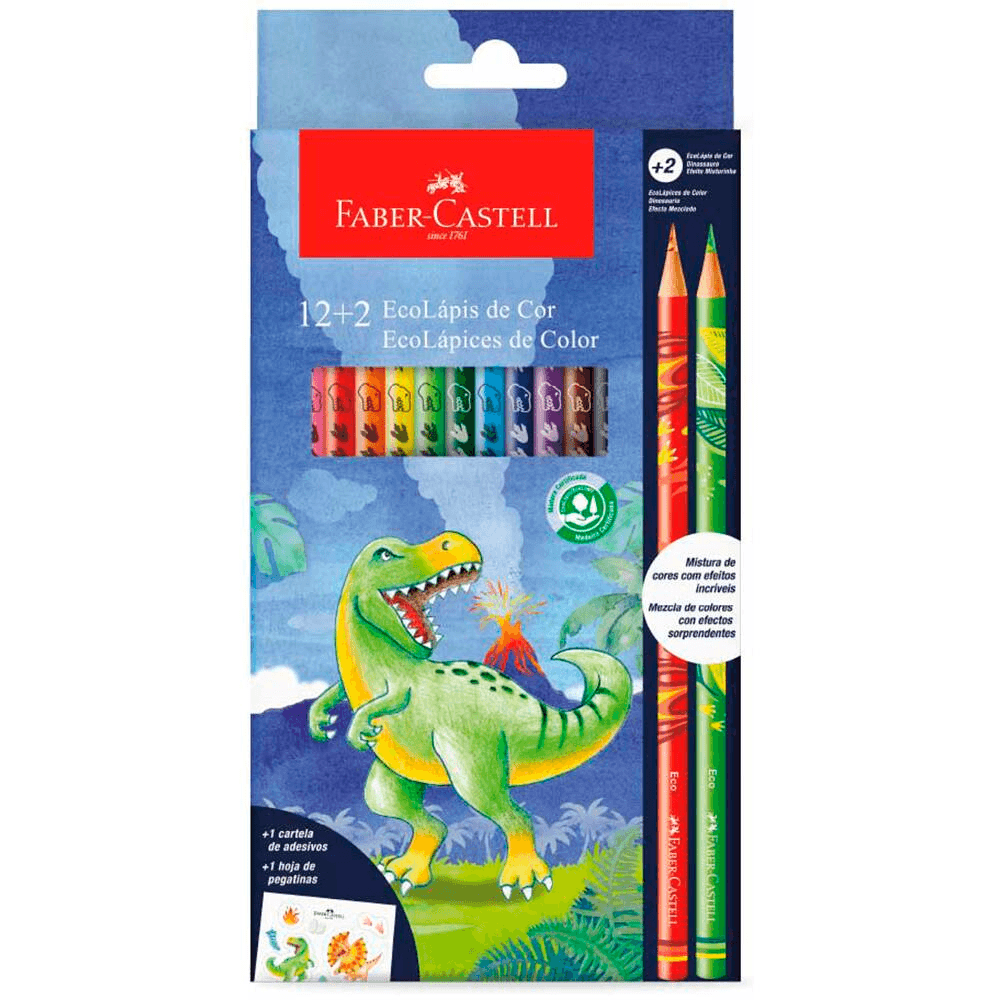 Lapis de Cor Ecolapis Dinossauro 12 Cores - Faber-Castell Lapis de Cor Ecolapis Dinossauro 12 Cores - Faber-Castell